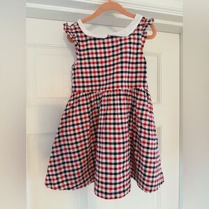 Janie and Jack Red, Blue & White Gingham Dress with Peter Pan Collar Size 4